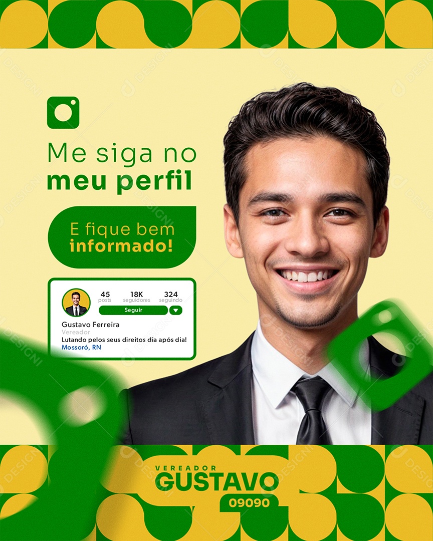 Campanha Política Me Siga No Meu Perfil Social Media PSD Editável