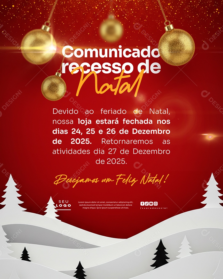 Comunicado Recesso de Natal Social Media PSD Editável