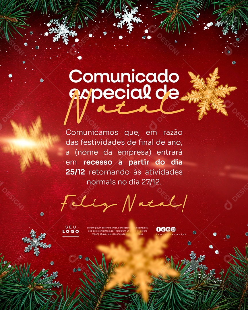 Comunicado Especial de Natal Social Media PSD Editável