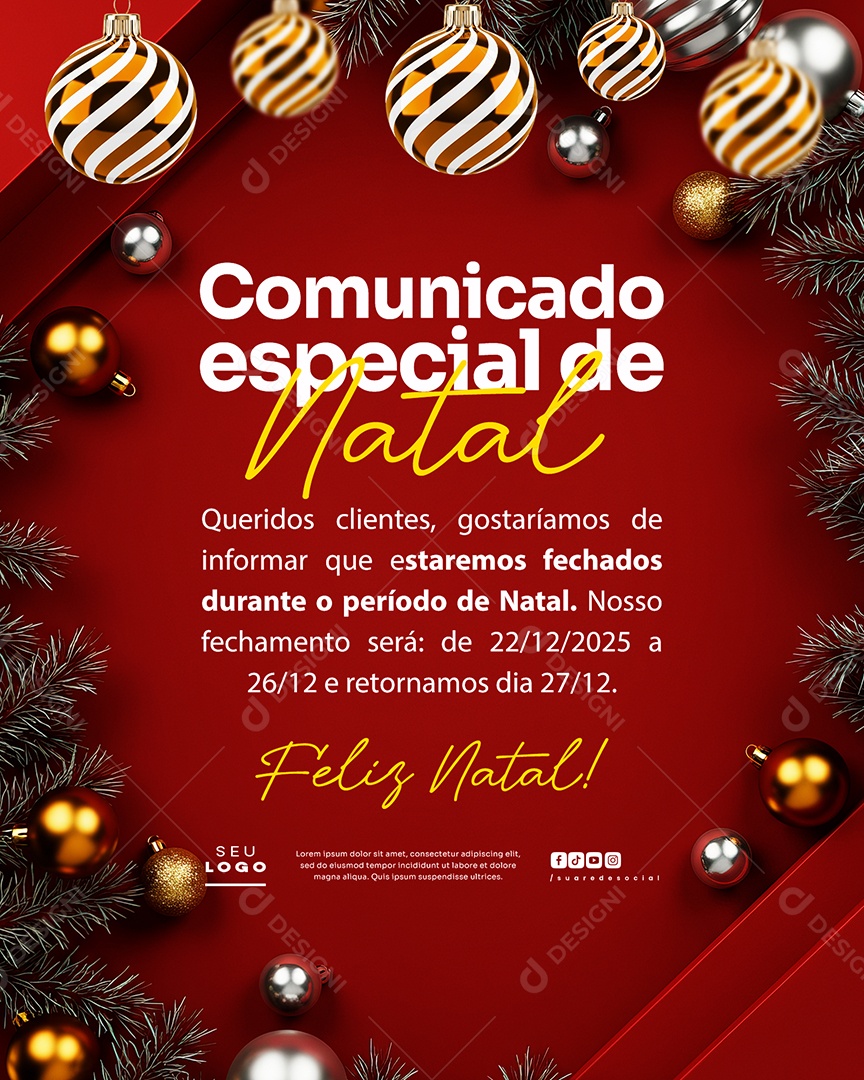 Comunicado Especial de Natal Social Media PSD Editável