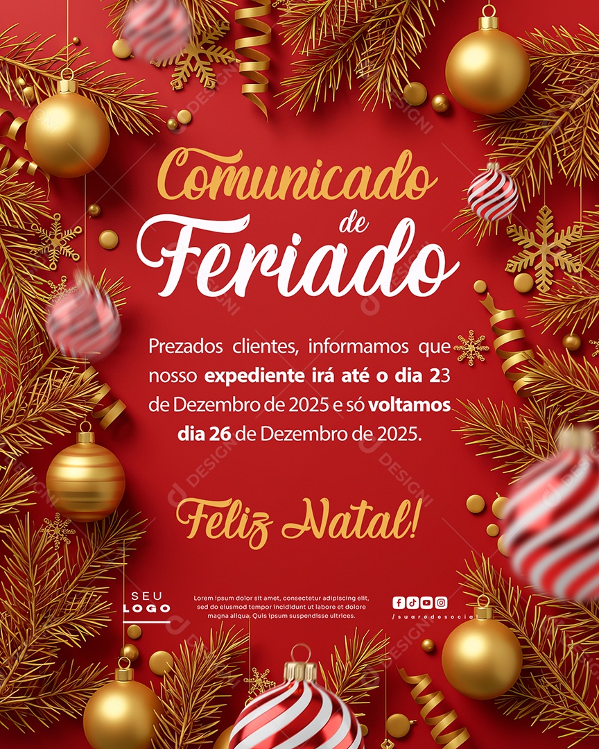 Comunicado De Feriado Social Media PSD Editável