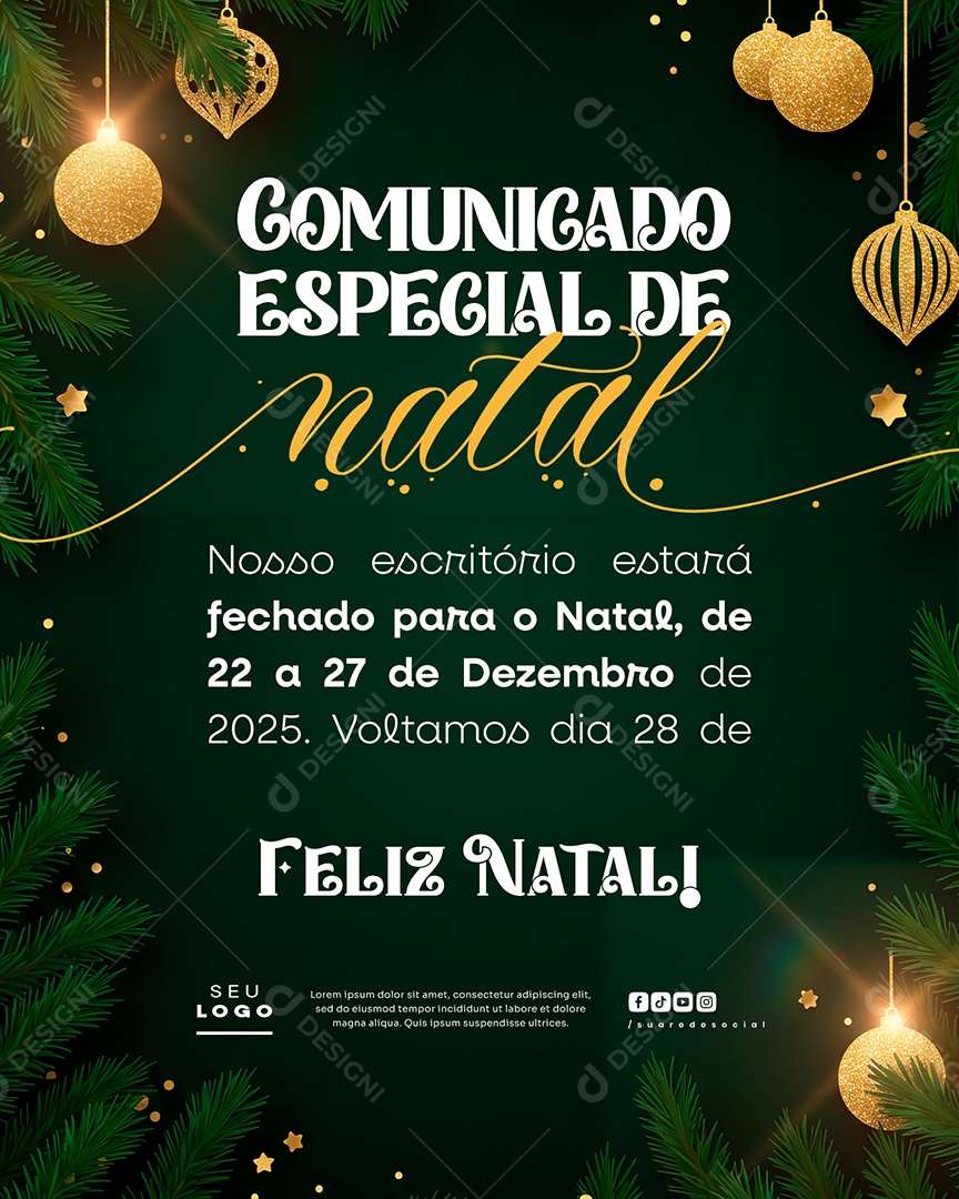 Comunicado Especial de Natal Social Media PSD Editável