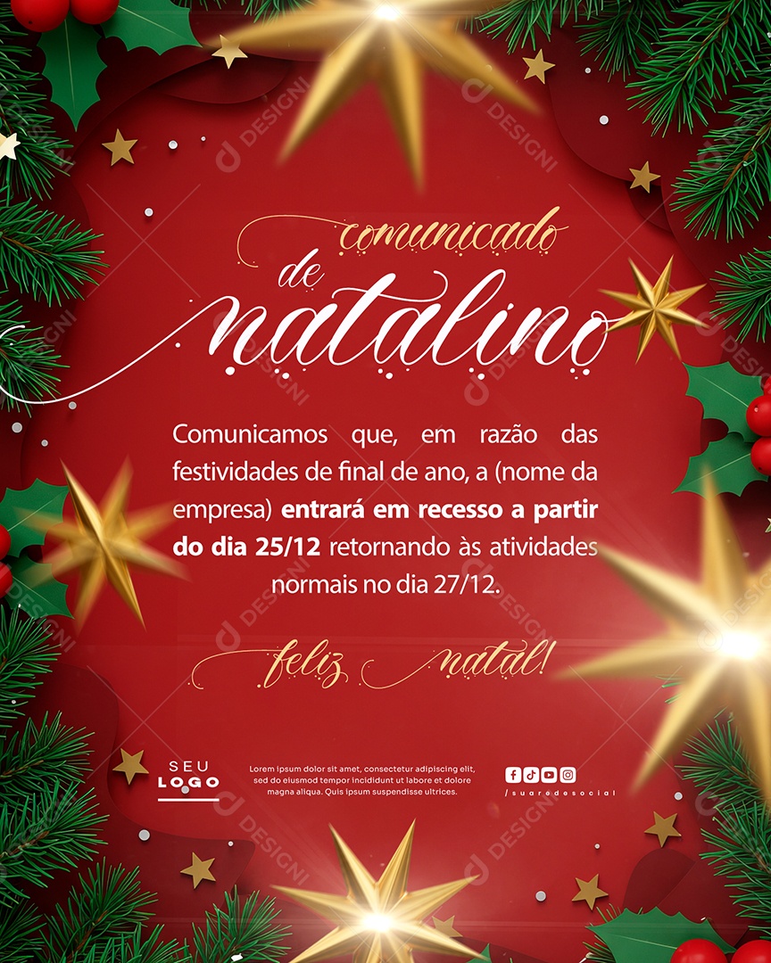 Comunicado De Feriado Social Media PSD Editável