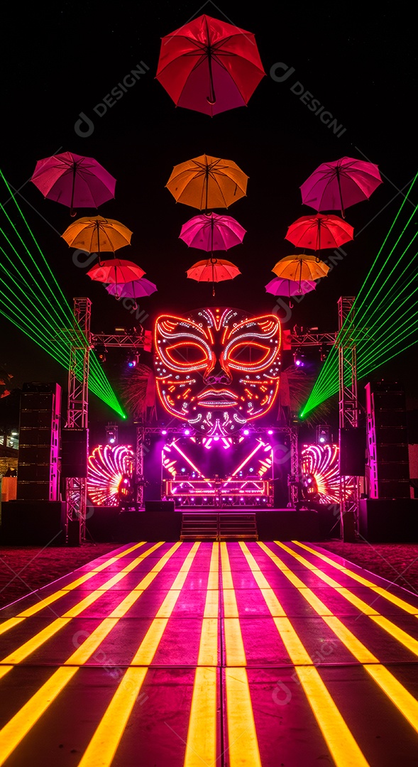 Cenário de festa de Carnaval iluminado.