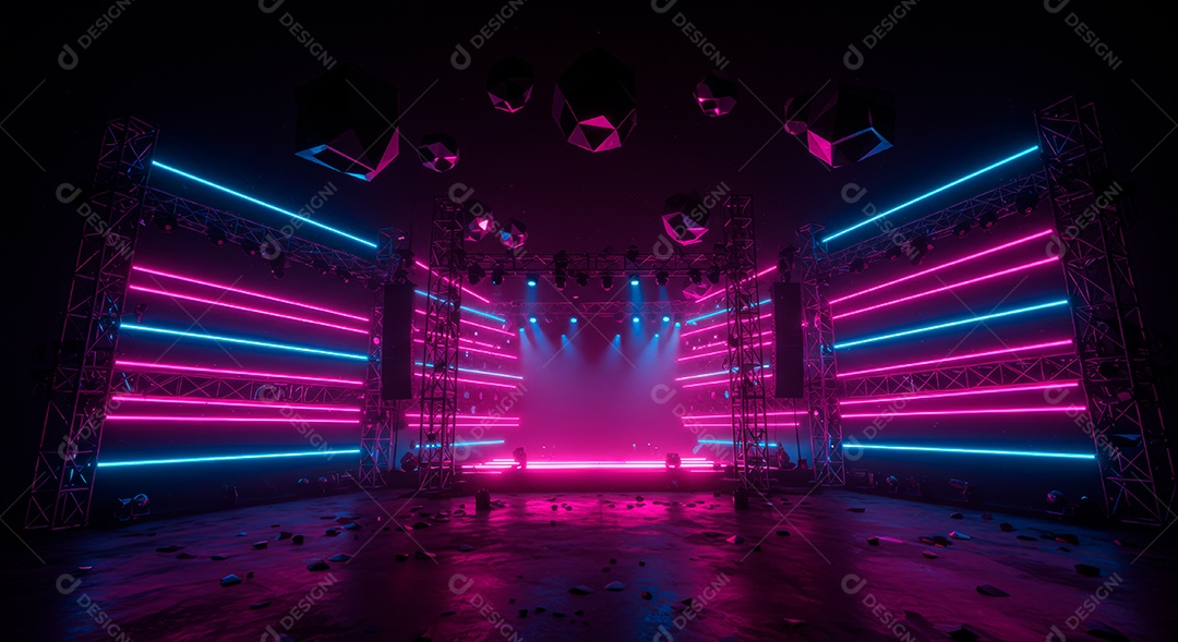 Cenário de festa de Carnaval iluminado.