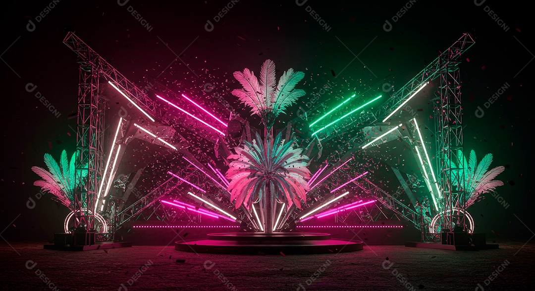 Cenário de festa de Carnaval iluminado.