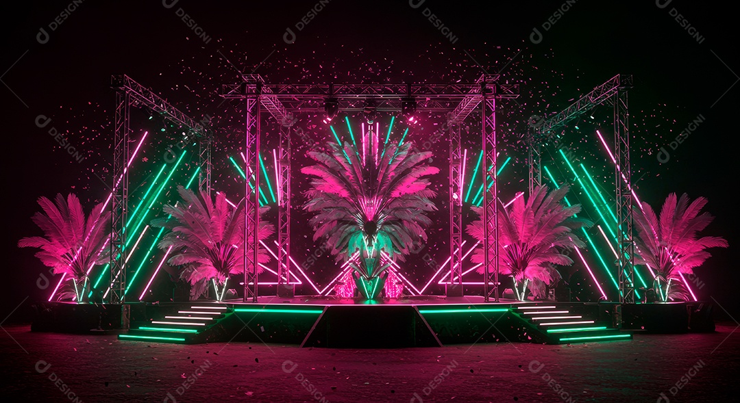 Cenário de festa de Carnaval iluminado.