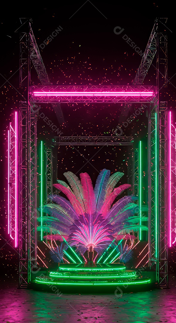 Cenário de festa de Carnaval iluminado.