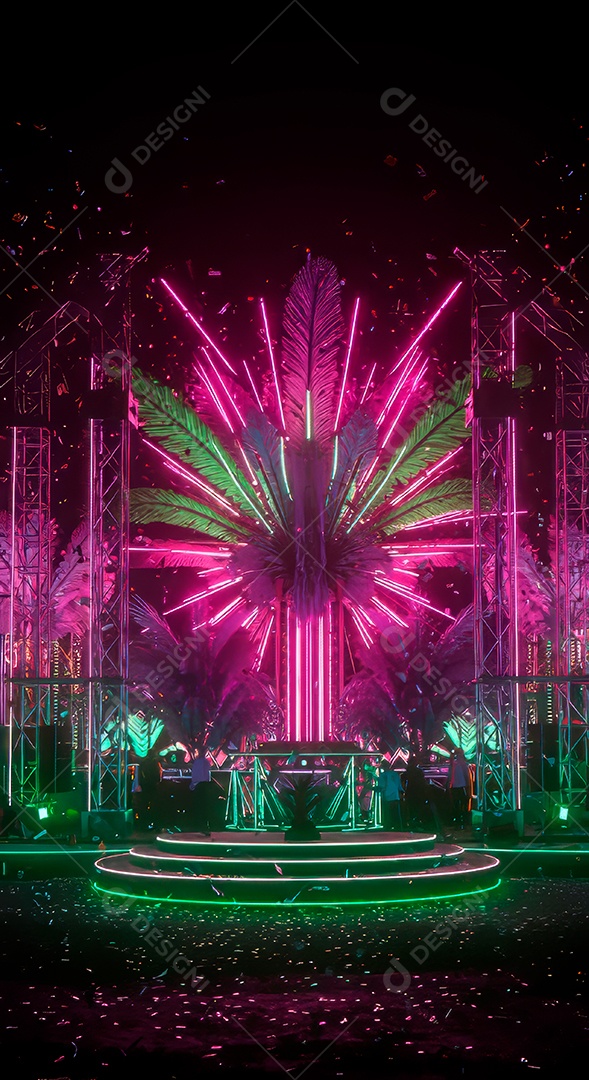 Cenário de festa de Carnaval iluminado.