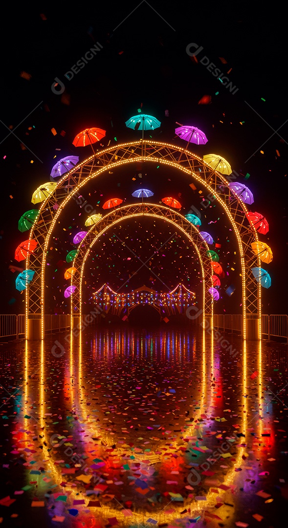 Cenário de festa de Carnaval iluminado.