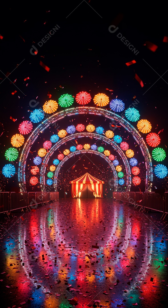 Cenário de festa de Carnaval iluminado.