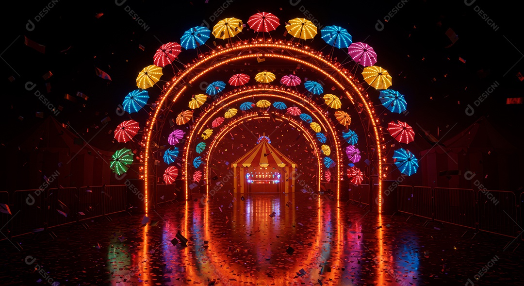 Cenário de festa de Carnaval iluminado.