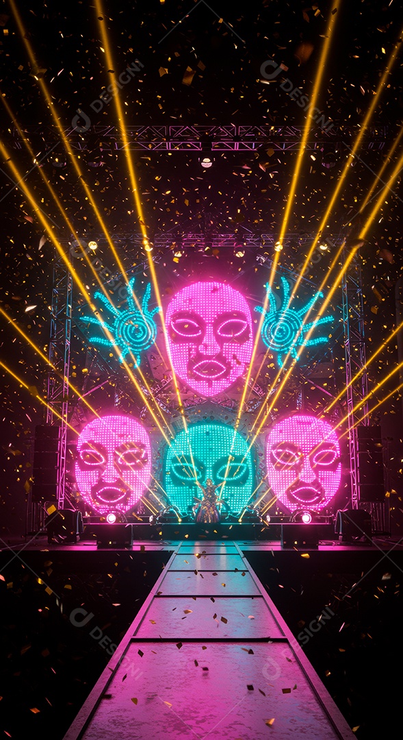 Cenário de festa de Carnaval iluminado.