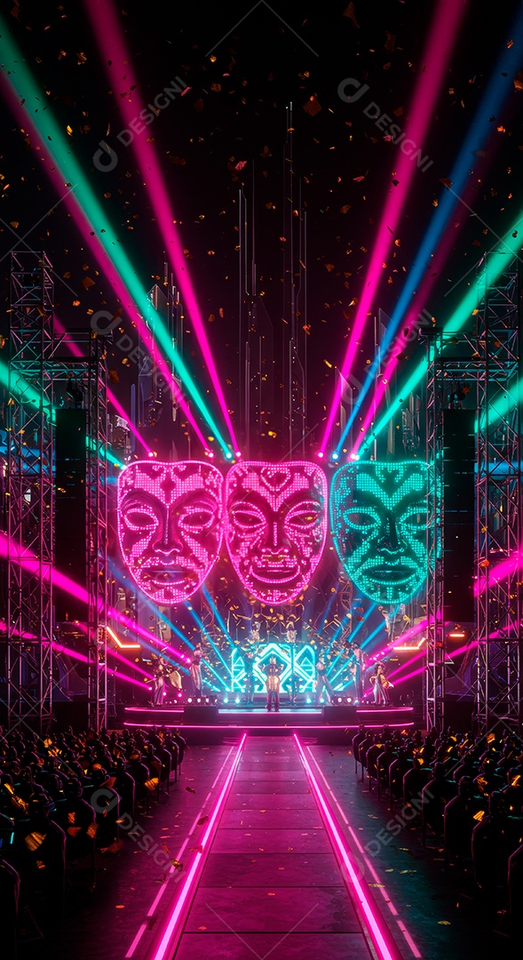 Cenário de festa de Carnaval iluminado.