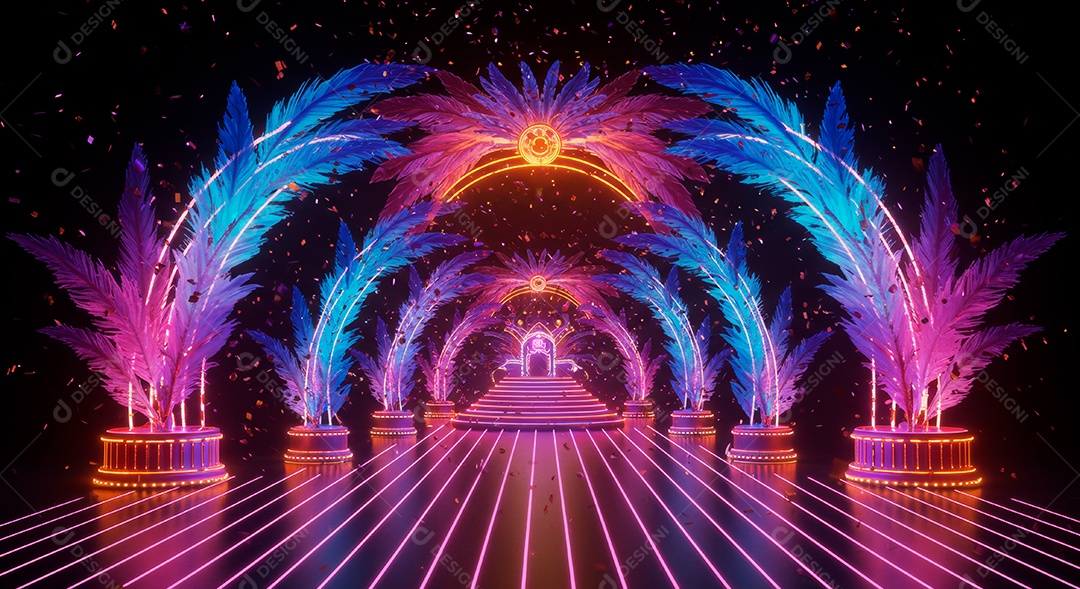 Cenário de festa de Carnaval iluminado.