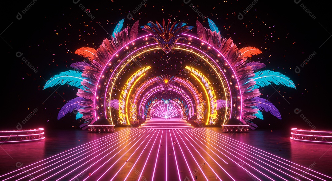 Cenário de festa de Carnaval iluminado.