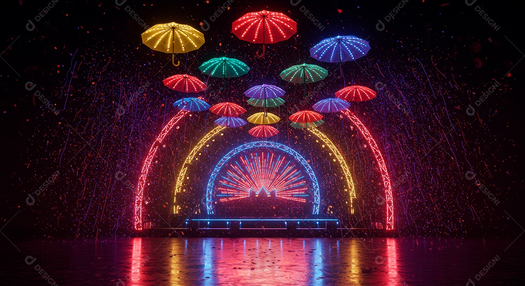 Cenário de festa de Carnaval iluminado.