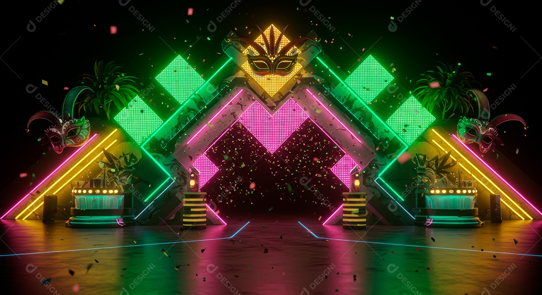 Cenário de festa de Carnaval iluminado.