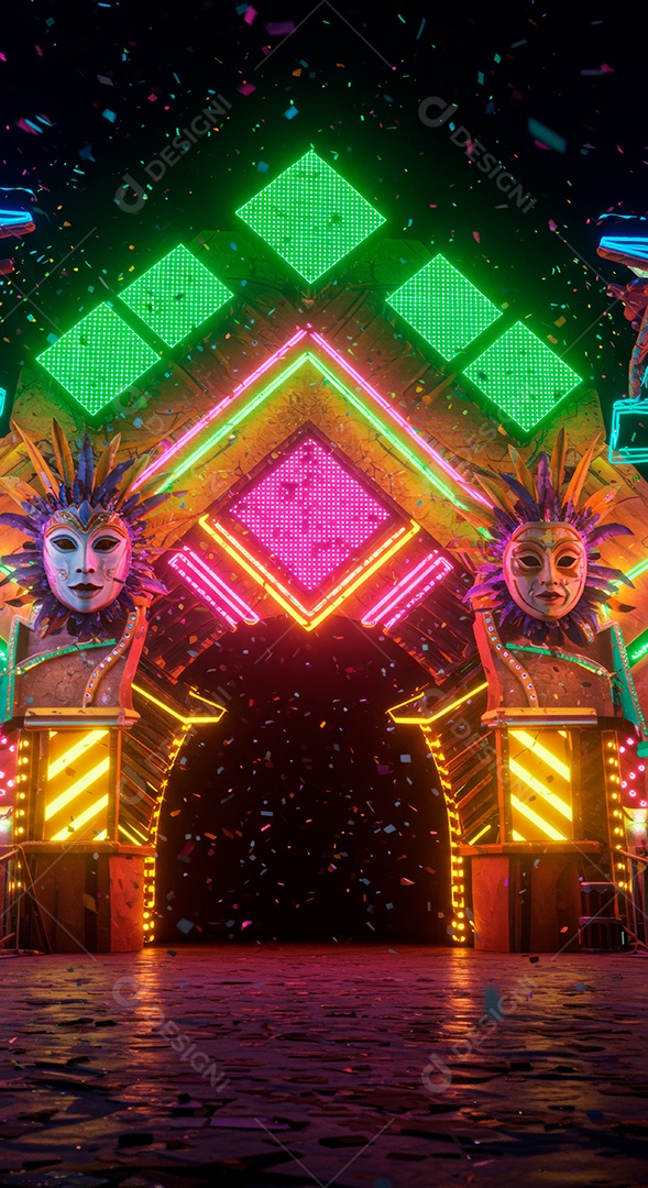 Cenário de festa de Carnaval iluminado.
