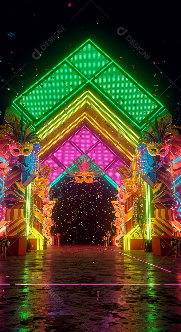 Cenário de festa de Carnaval iluminado.