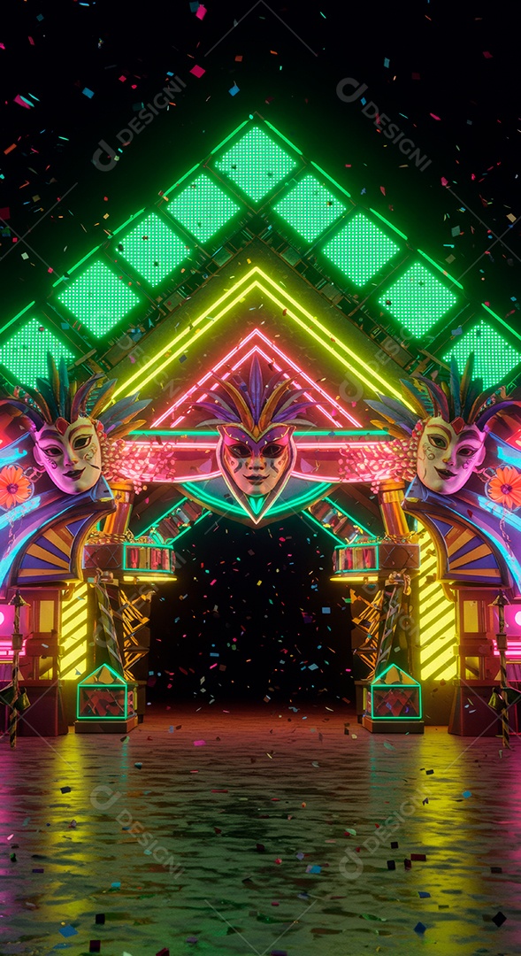 Cenário de festa de Carnaval iluminado.