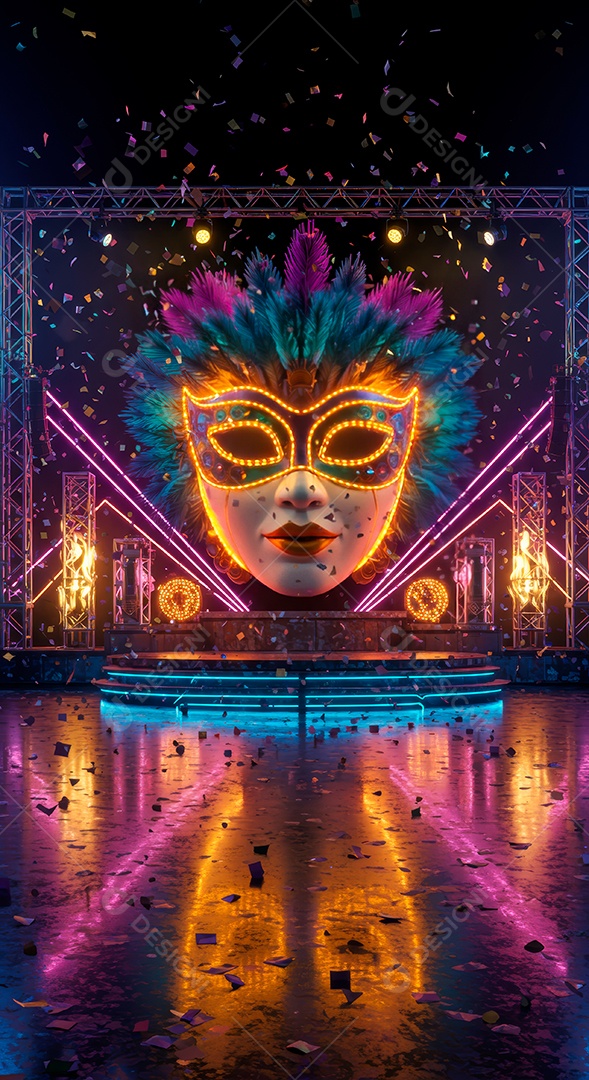 Cenário de festa de Carnaval iluminado.