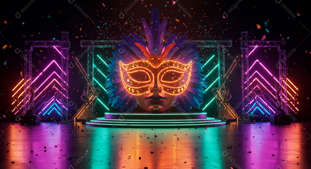 Cenário de festa de Carnaval iluminado.