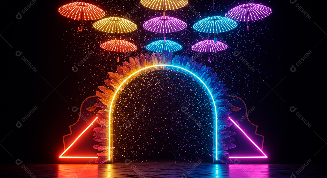 Cenário de festa de Carnaval iluminado.