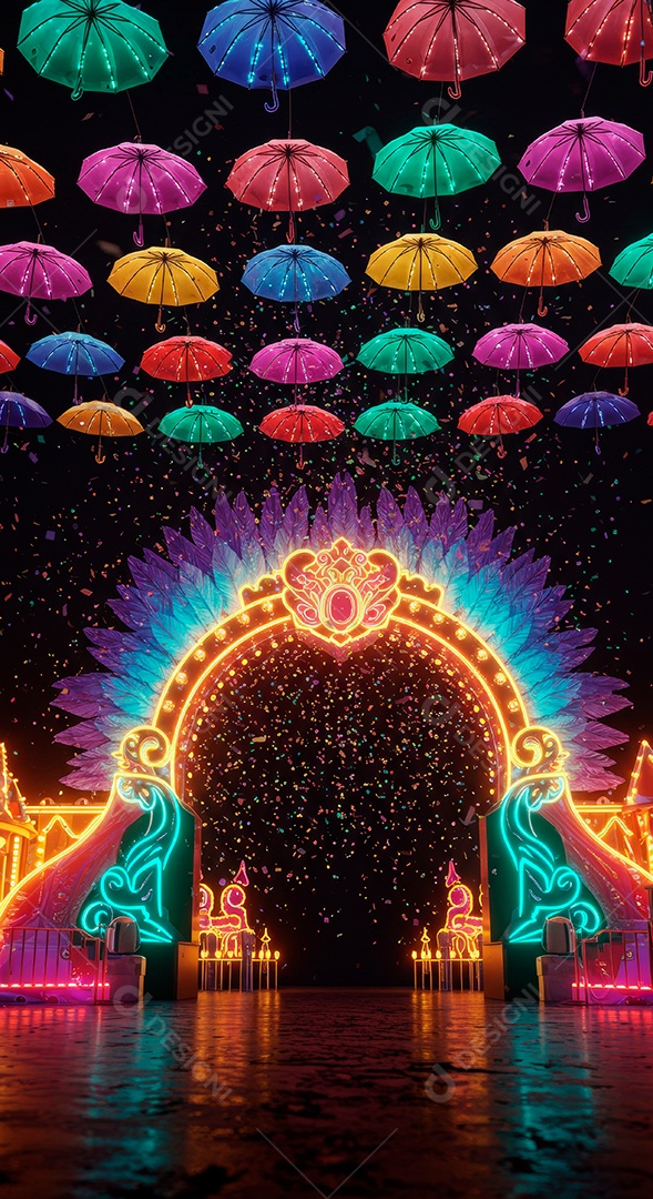 Cenário de festa de Carnaval iluminado.