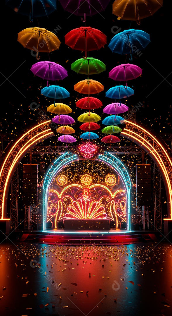 Cenário de festa de Carnaval iluminado.