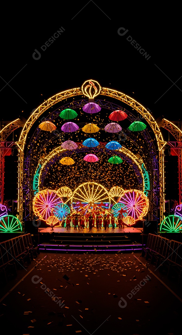 Cenário de festa de Carnaval iluminado.