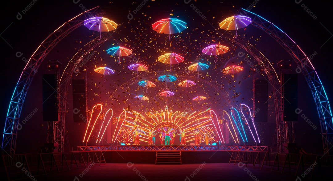 Cenário de festa de Carnaval iluminado.