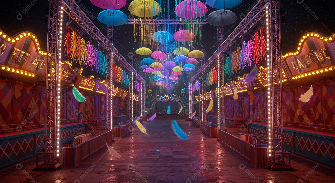 Cenário de festa de Carnaval iluminado.