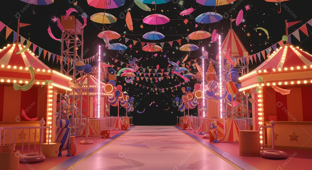 Cenário de festa de Carnaval iluminado.