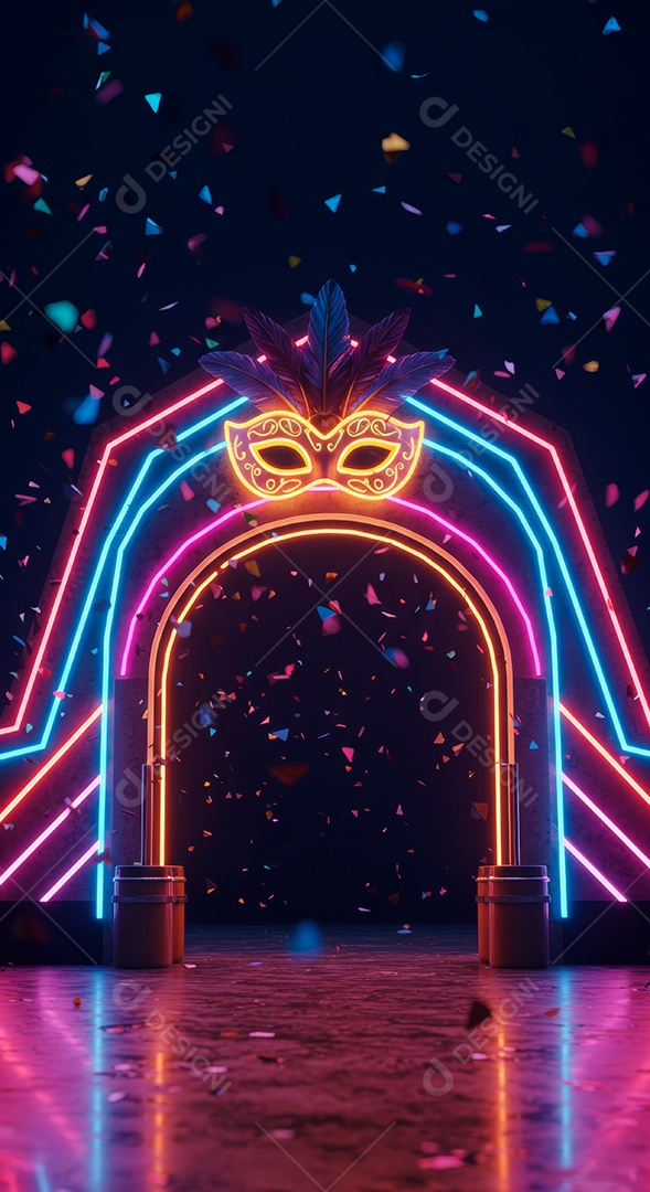 Cenário de festa de Carnaval iluminado.