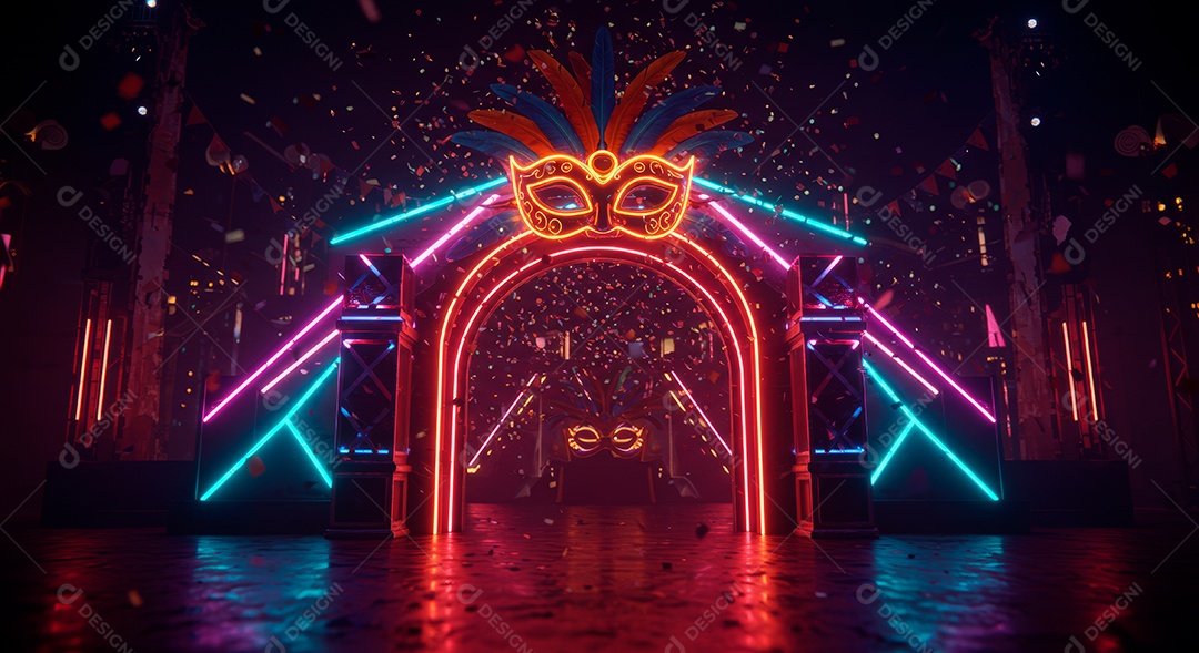 Cenário de festa de Carnaval iluminado.