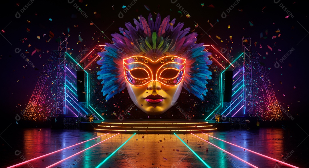 Cenário de festa de Carnaval iluminado.