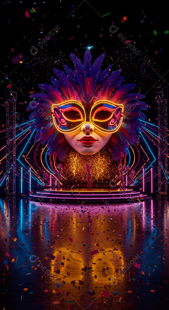 Cenário de festa de Carnaval iluminado.