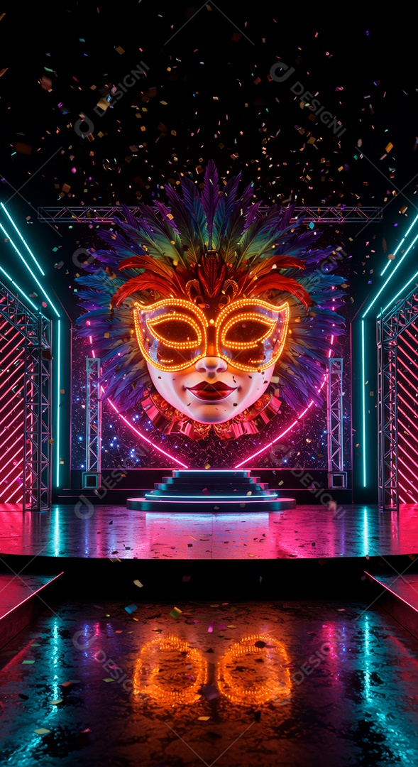 Cenário de festa de Carnaval iluminado.