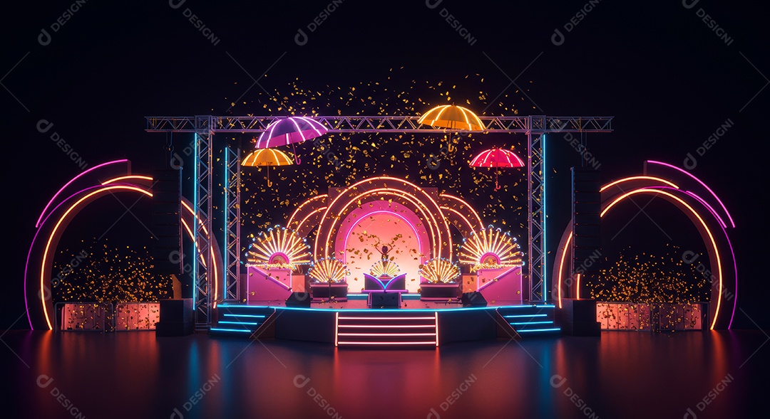 Cenário de festa de Carnaval iluminado.