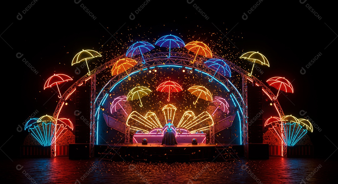 Cenário de festa de Carnaval iluminado.