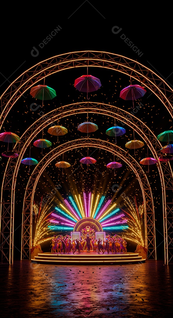 Cenário de festa de Carnaval iluminado.