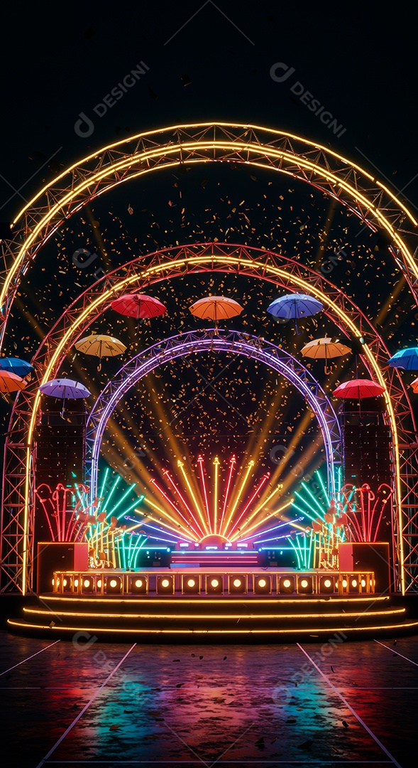 Cenário de festa de Carnaval iluminado.