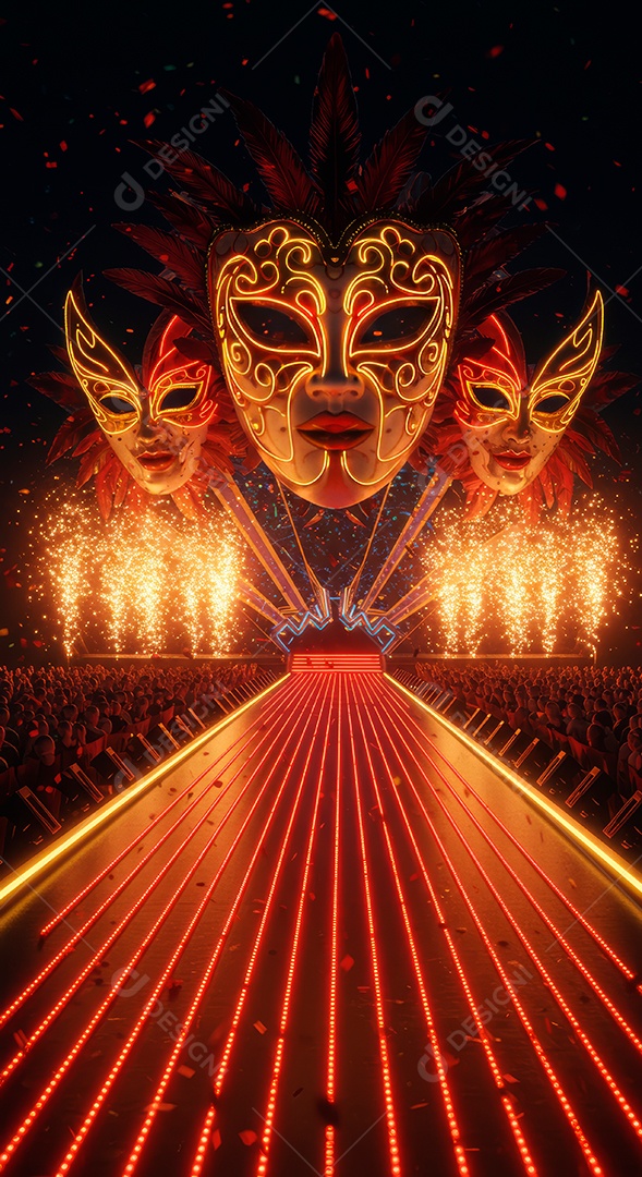 Cenário de festa de Carnaval iluminado.