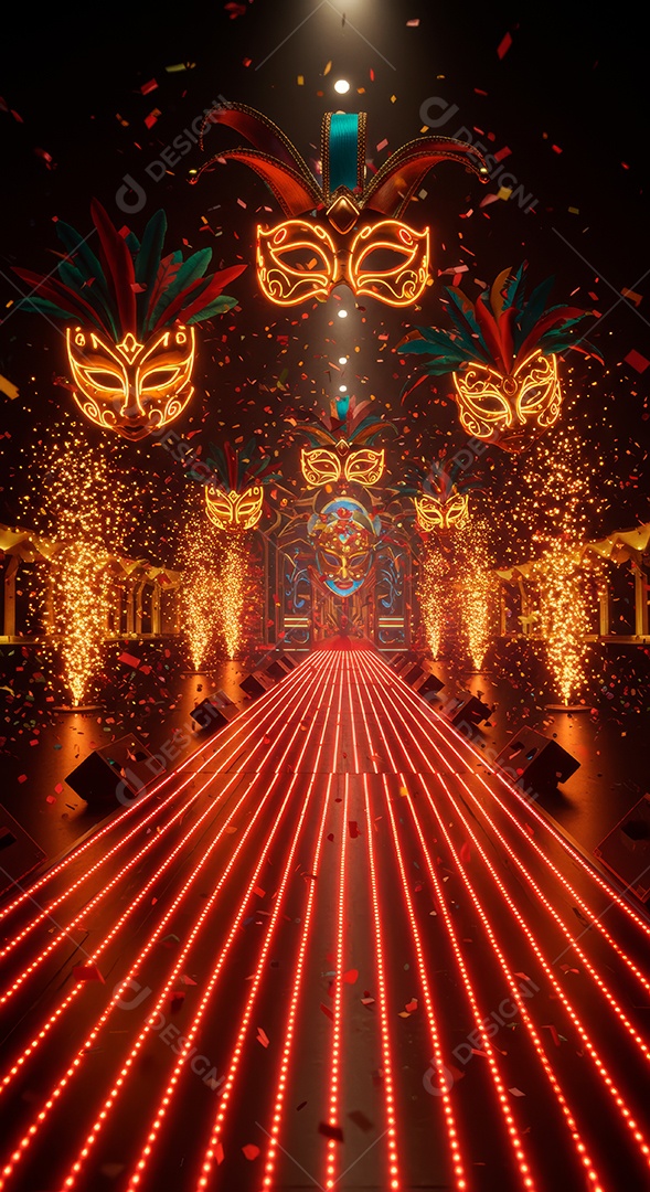 Cenário de festa de Carnaval iluminado.