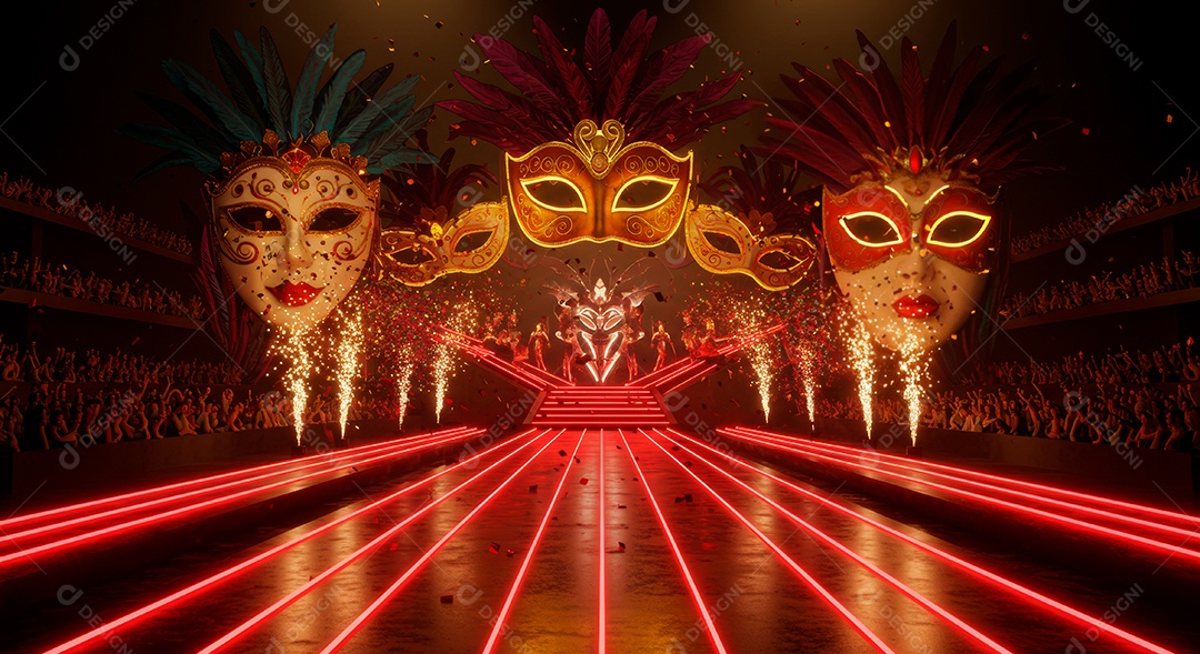 Cenário de festa de Carnaval iluminado.