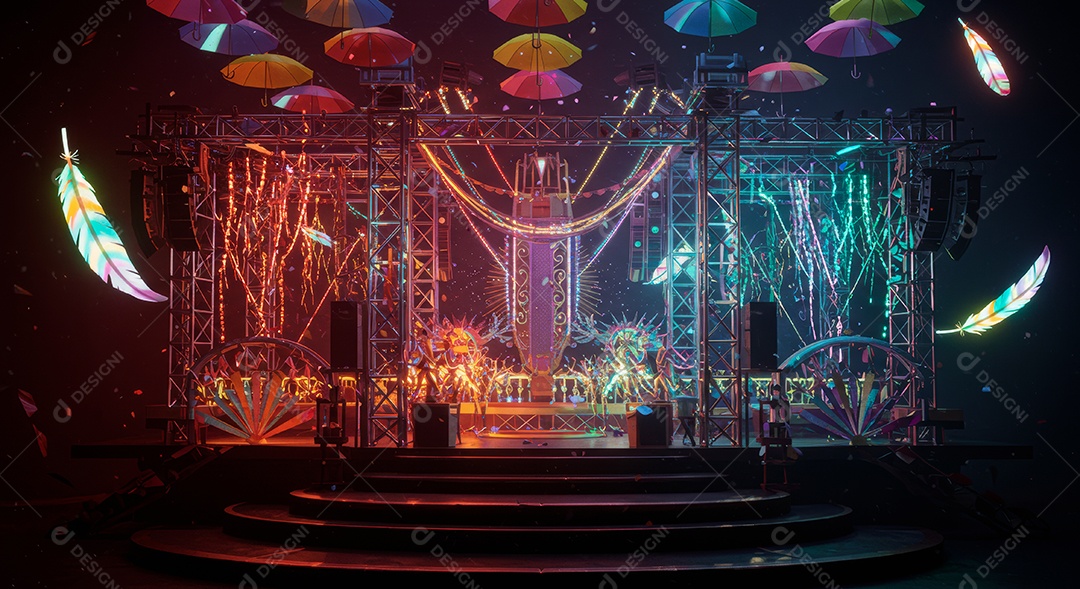 Cenário de festa de Carnaval iluminado.