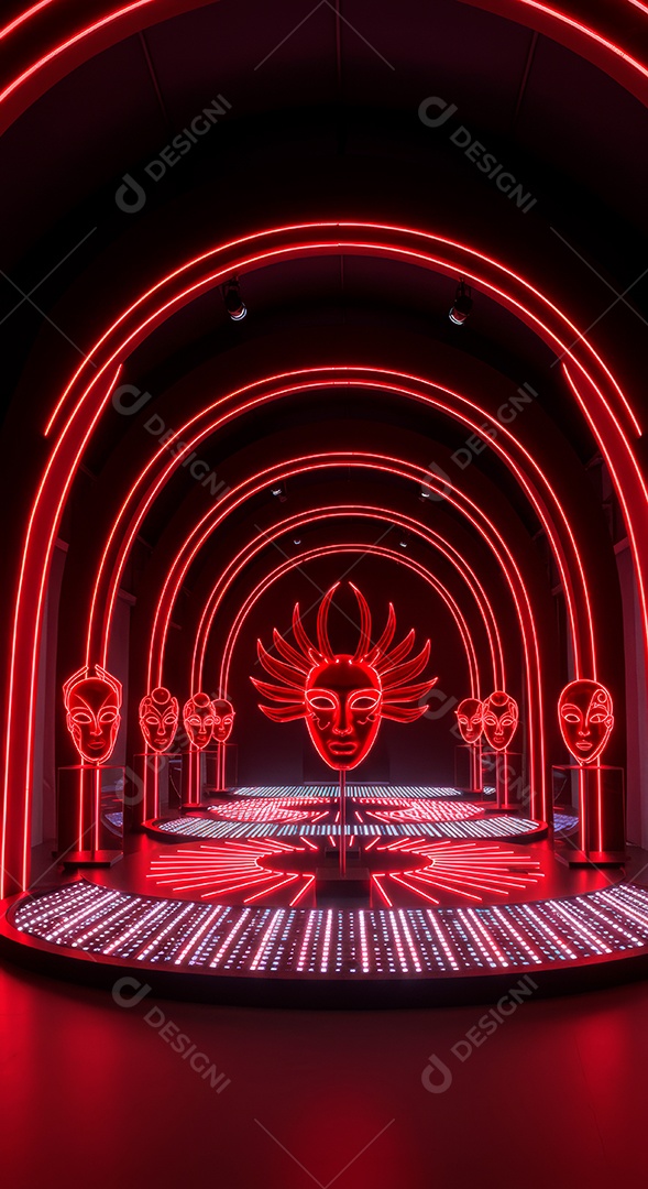 Cenário de festa de Carnaval iluminado.