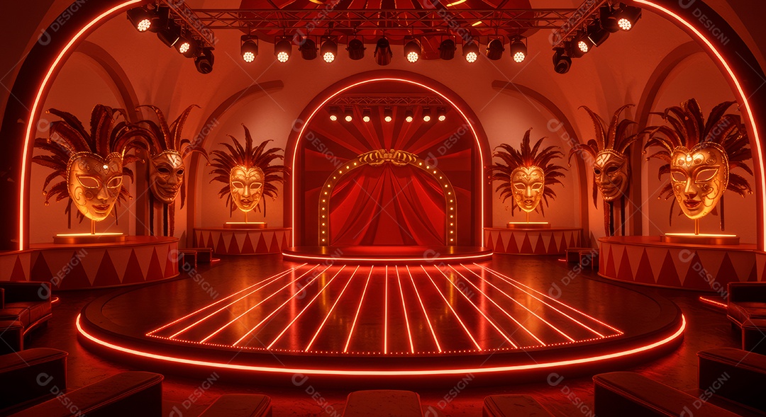 Cenário de festa de Carnaval iluminado.