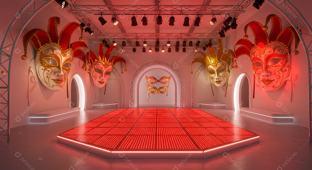 Cenário de festa de Carnaval iluminado.